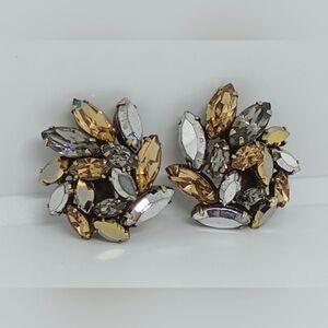 * vintage Regency signed large crystal glass cluster clip on earrings